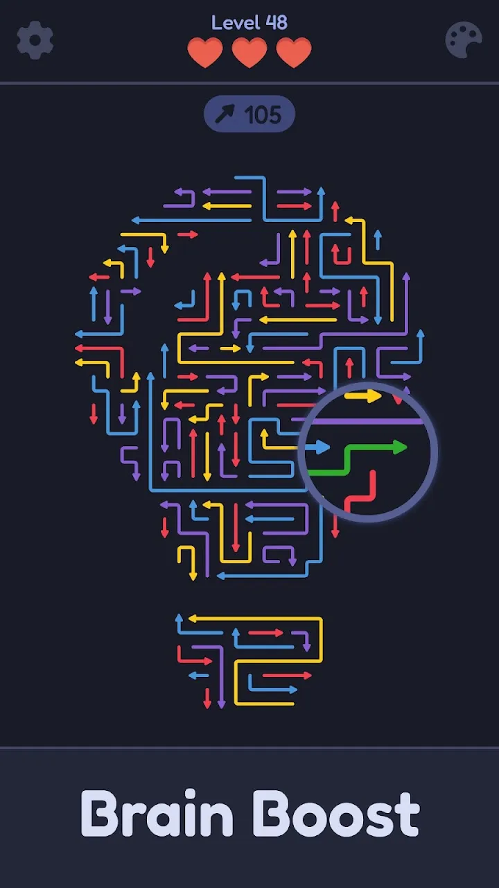 Maze Escape lygis su rodyklių pašalinimo užduotimi